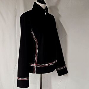 Barrage Collection Vintage Black Zip Up Fleece Jacket with Pink White Embroidery